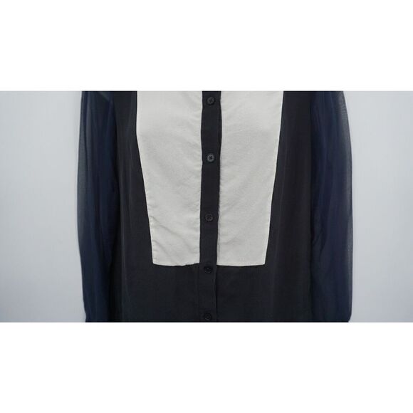 Yigal Azrouel Button Down Shirt Women's Size 4 Black White Colorblock Silk Top - Picture 3 of 11